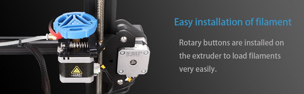 Press the feeding machine to easily put the filament in,and then loosen the feeding machine
