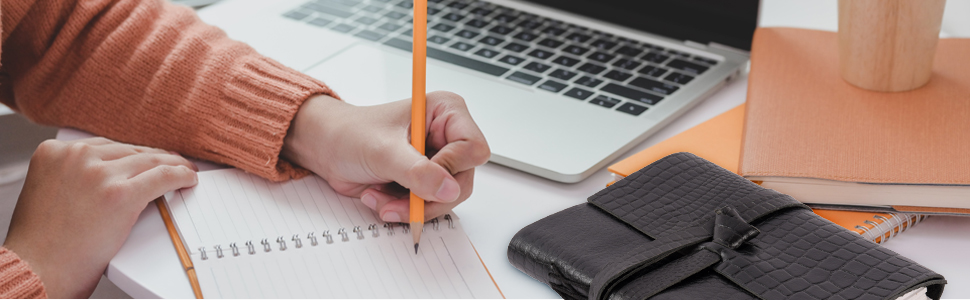 Ruzioon Footer black leather journal notebook pad writing notes drawing appointments