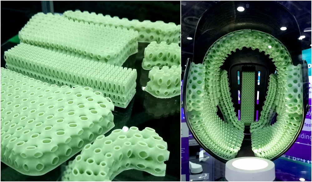 Baseball helmet with 3D printed checkered padding, designed to demonstrate the company’s capabilities Baseball helmet with 3D printed checkered padding, designed to demonstrate the company’s capabilities