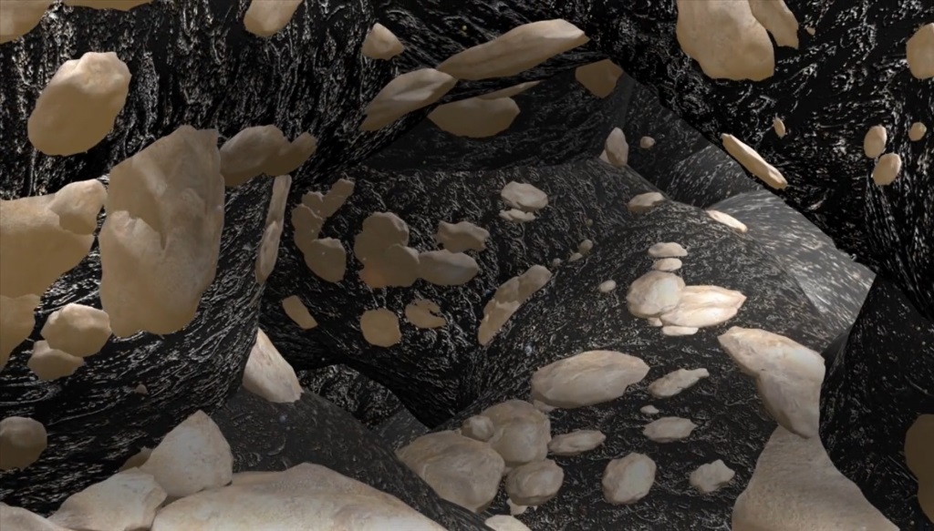 The porous titanium structure of the implant is designed to promote bone ingrowth