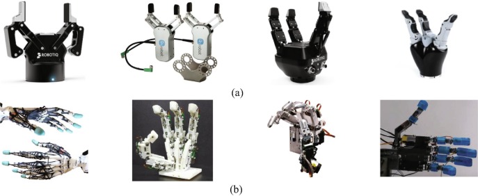  Two types of finger end effectors: (a) gripper type[9],[21], (B) Anthropomorphic type