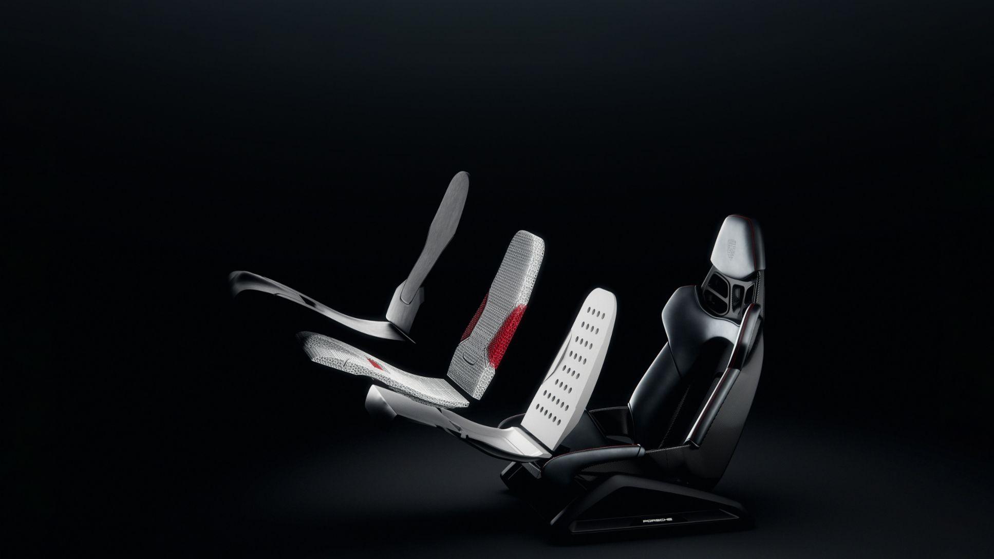 Porsche's 3D-printed body-shaped bucket seat consists of its four main components Porsche's 3D-printed body-shaped bucket seat consists of its four main components