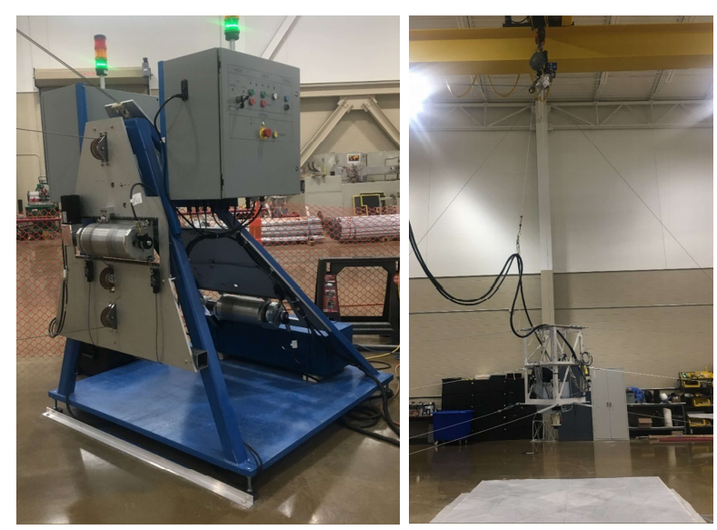 One of the Skybaam workstations controlling the xy plane (left) and the z-axis cables for overhead crane control (right) One of the Skybaam workstations controlling the xy plane (left) and the z-axis cables for overhead crane control (right)